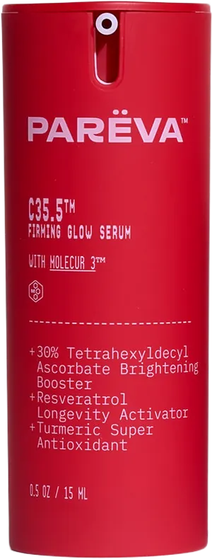 Pareva C35.5 firming glow serum in its red bottle