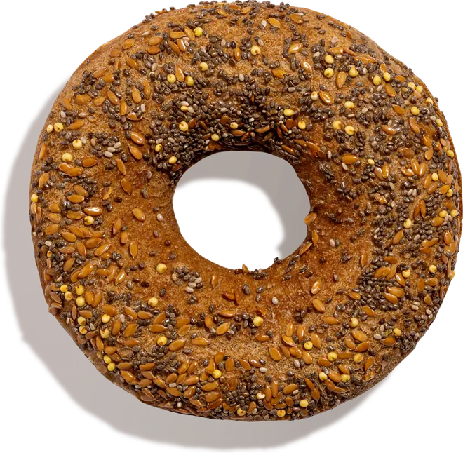 A chia and flax seed bagel from Queen Street Bakery